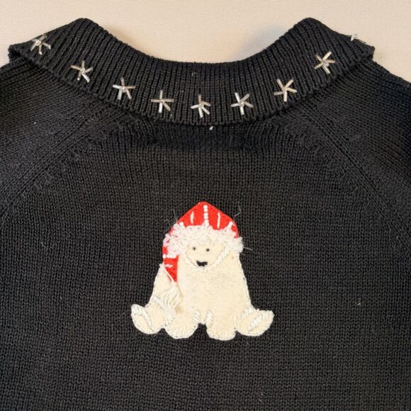 Vintage Tiara International Christmas Sweater Polar Bears Zip Cardigan Large - Picture 2 of 8